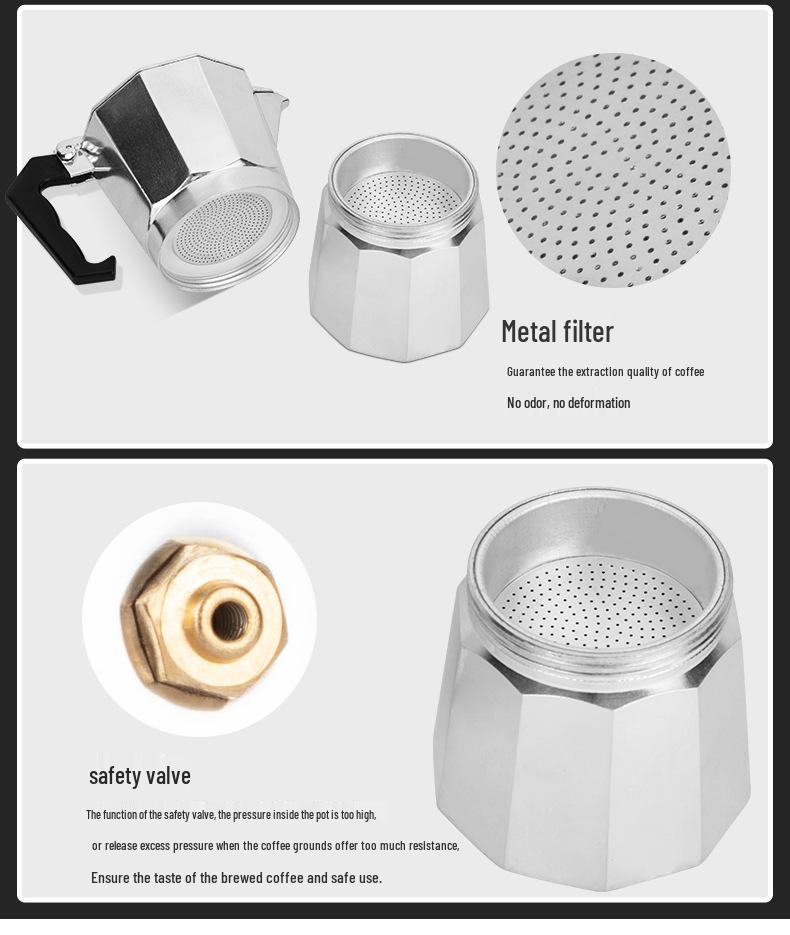 Aluminum Octagonal Mocha Pot with Copper Valve for Home or Office