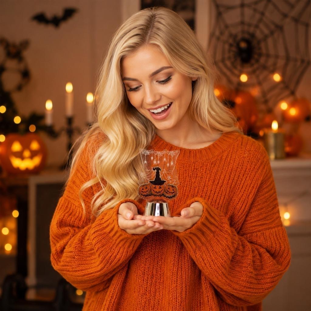 Halloween Pumpkin Lamp Decoration Creative Atmosphere Prop with Spider Web and Witch Hat Design for Indoor Tabletop Display