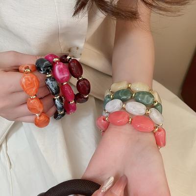 Dames Meerkleurig Onregelmatig Acryl Koperen Kralen Ovaal Elastisch Rekbaar Armband Casual Sieraden Accessoire