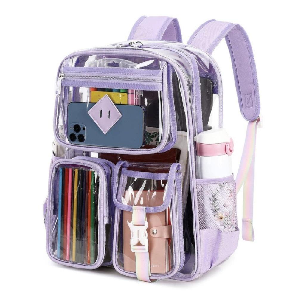 

New Transparent Schoolbag Adjustable Strap Versatile Shoulders Bag Waterproof Large Capacity Shopping Bag фиолетовый