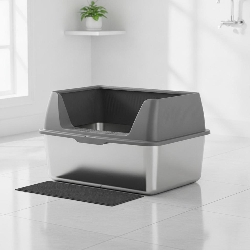 Low-Entry Stainless Steel Litter Box Easy To Clean Cat with Scoop