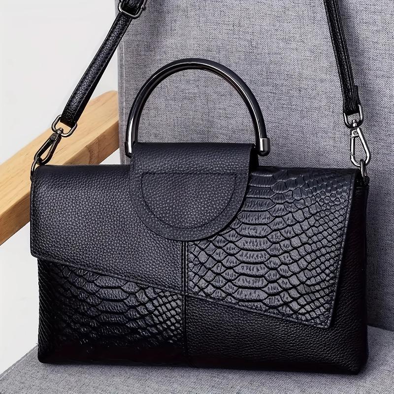 Fashi Black Crocodile Faux Leather Handbag, Multifunctial Shoulder Crossbody Bag, Suitable for Work,Shopping and Gift Giving