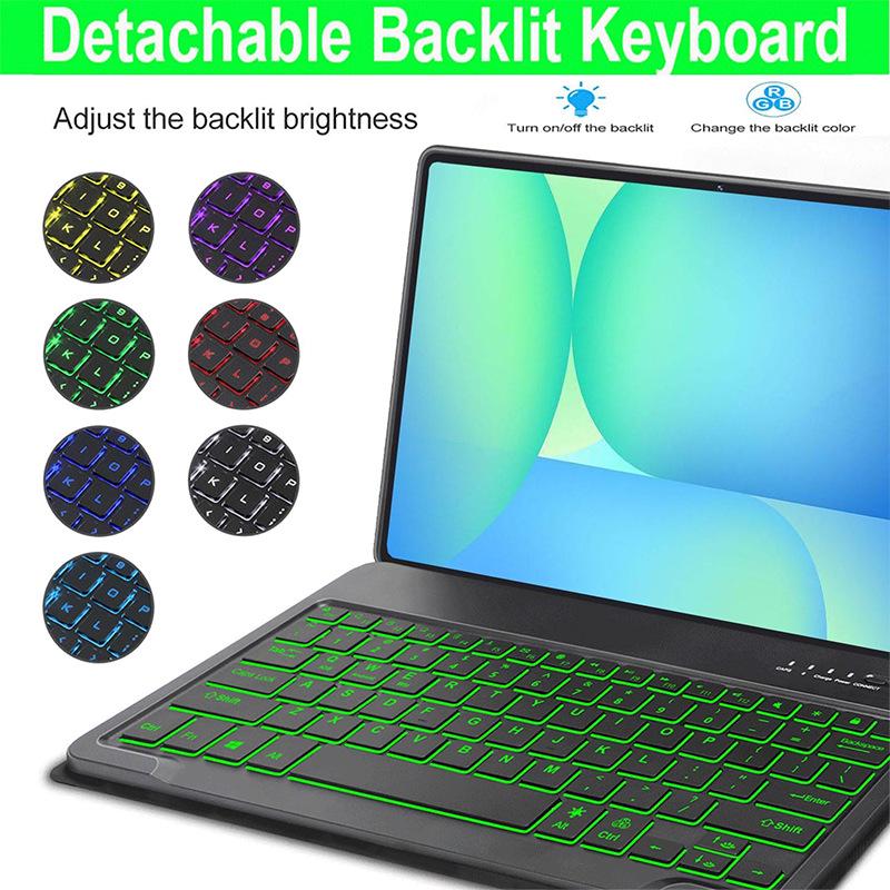 Compatible Samsung S10 FE+ Backlit Bluetooth Keyboard Protective Case, 13.1 Inch Galaxy Leather Case with Mouse