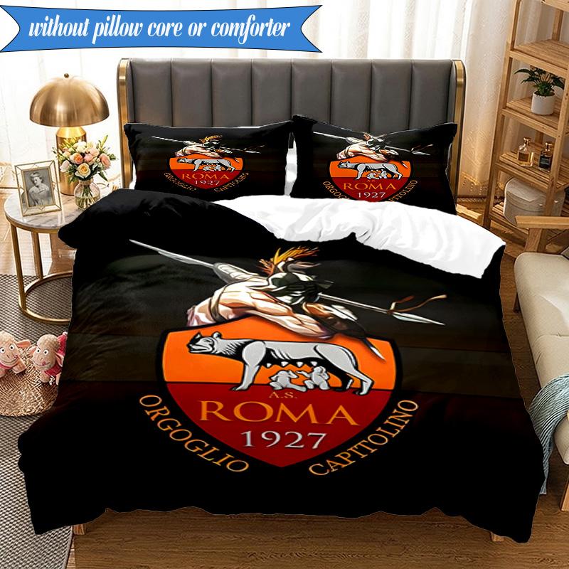3PCS Rome Wolf Football club Printed Soft Bedding Set,Including 1pc Duvet Cover And 2pcs Pillowcases Perfect for Bedroom, Dormitory, Fan gift