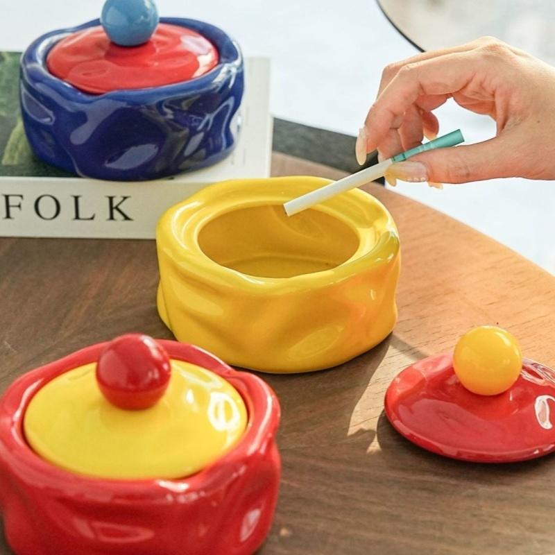 Colorful Ceramic Ashtray Living Room Desktop Fly Ash Storage Box Irregular Circular Ashtray Home Decoration Accessories Ashtray