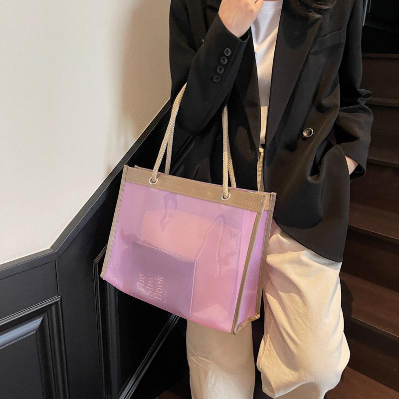 Spring and Summer Popular Transparent Large-capacity Bag Women's New Simple Fashion Trendy Jelly Shoulder Large Bag Casual Tote Bag