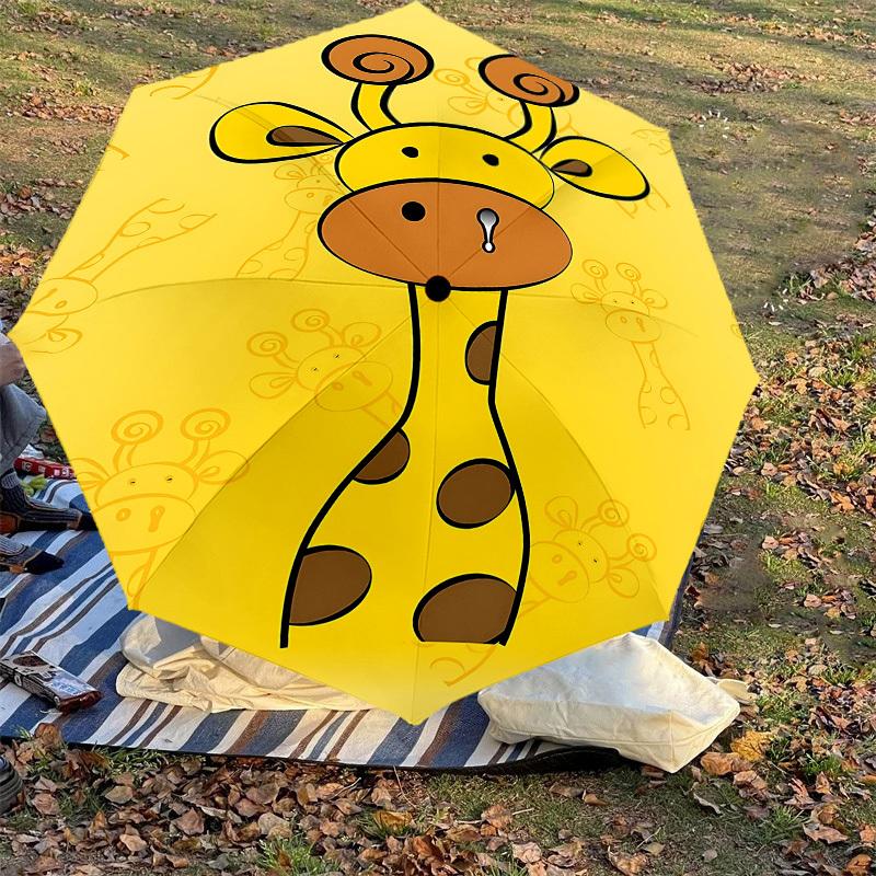 1PC Giraffe Pattern Umbrella-8-Rib Reinforced, Automatic Open, Lightweight & Durable, Cute Fashion Accessory for Outdoor-F2654