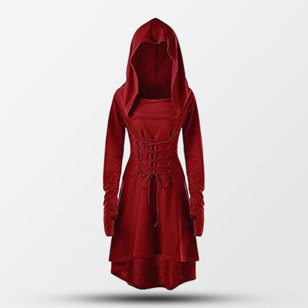 Kobiety Sukienka Cosplay Gotycka Jednolity Kolor Sznurowana Ramiączka Wąska Talia Nieregularny Dół Kaptur Długi Rękaw Imprezy Tematyczne Odgrywanie Ról