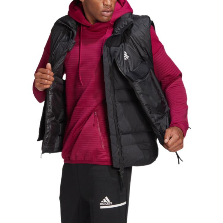 Adidas Solid Color Zip-Up Stand Collar Vest Men Tops Black FT2417