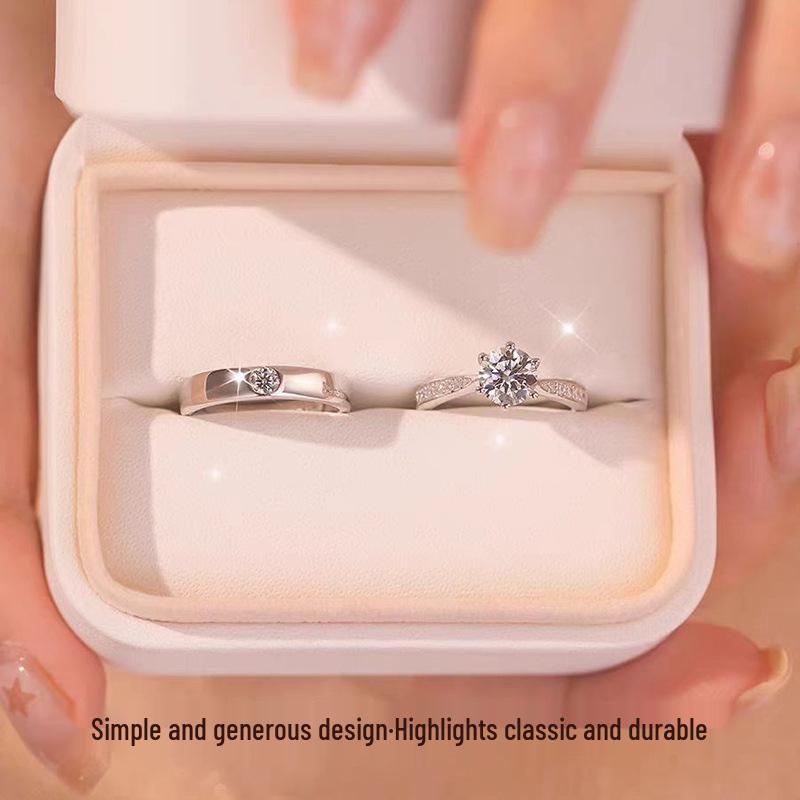 Adjustable One Carat Simulated Diamond Ring & Six-Prong Couple Wedding Bands