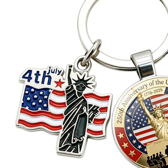 Pendentif Porte-clés, Porte-clés Double Pendentif Combiné, Porte-clés pour le 250e Anniversaire de la Fondation des États-Unis avec Anneau Métallique Épaissi