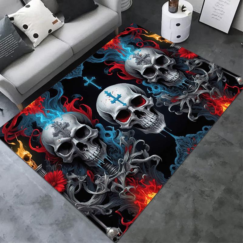 1PC Skull Dark Gothic Pattern Printed Carpet Rug for Living Room Bedroom Home Sofa Decoration,Non-slip Floor Mat Floor Mat