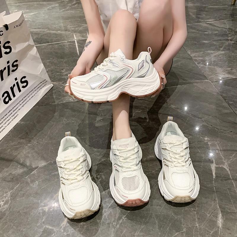 Modne Damskie Sneakersy dla Dorosłych Oddychające Buty Tatusia Damskie Wiosenne i Letnie Gruba Podeszwa Podwyższające Casualowe Buty Sportowe