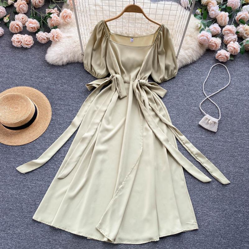 Gentle wind French first love dress summer dress new strap bow waist temperament swinging A-shaped skirt