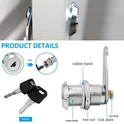 Portable Single Open Cabinet Lock Silver Metal Cabinet Door Lock with 2 Keys Easy Replacement Cam Lock Drawer