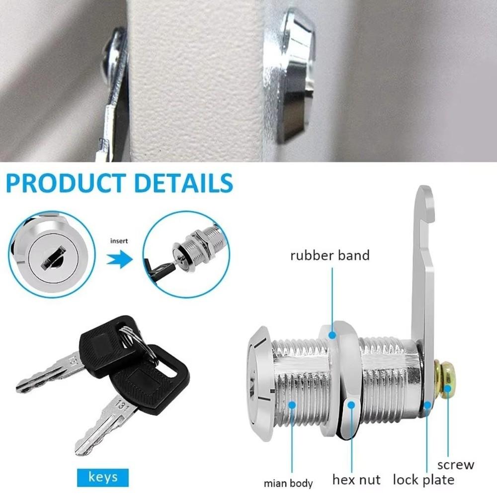 Practical Single Open Cabinet Lock Silver Metal Cabinet Cam Lock Easy Replacement with 2 Keys Mailbox Lock Mailbox