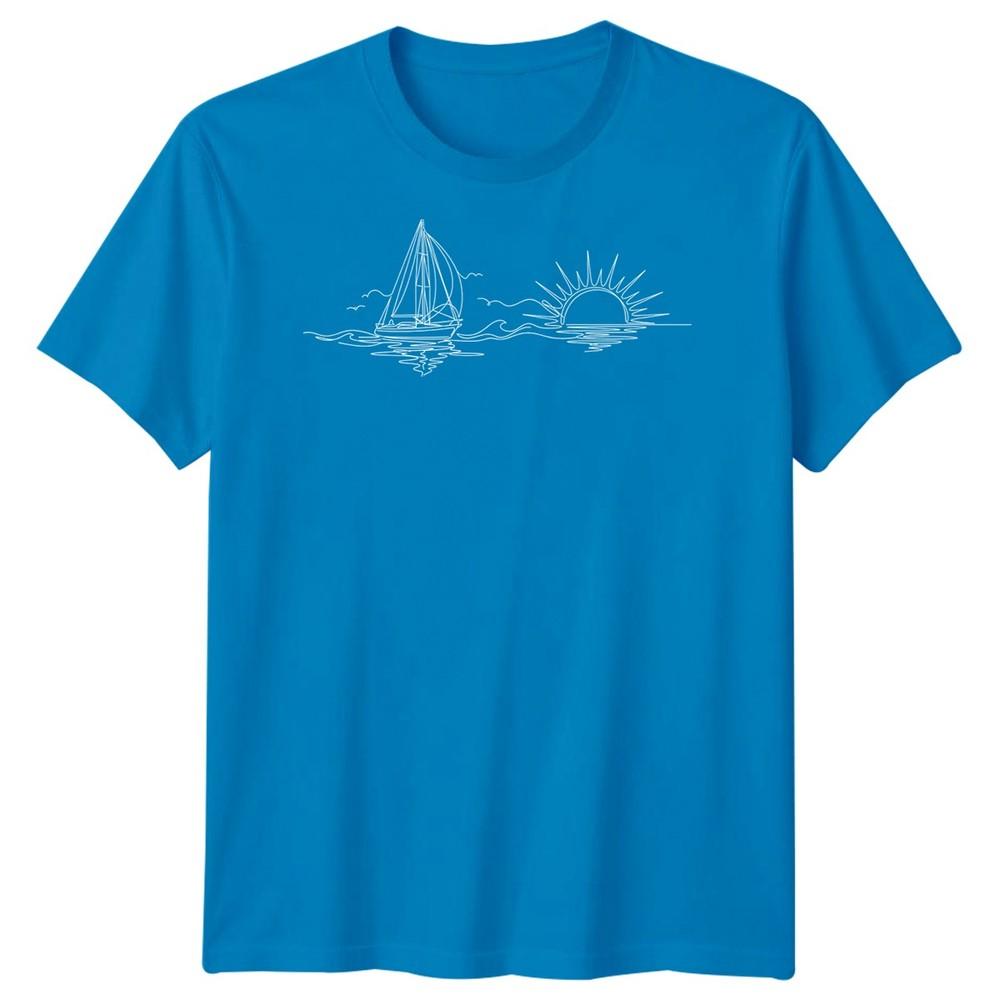 Segelboot Sonnenuntergang Segeln Reise Unisex T-Shirt Ozean Linienkunst