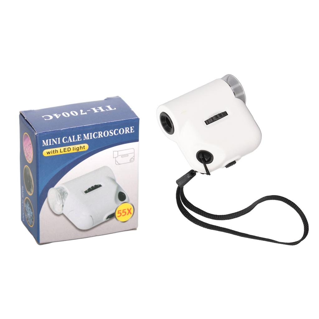 Mini Microscope 55X Magnification Pocket Size HD Acrylic Optical Lens Magnifier with LED Light
