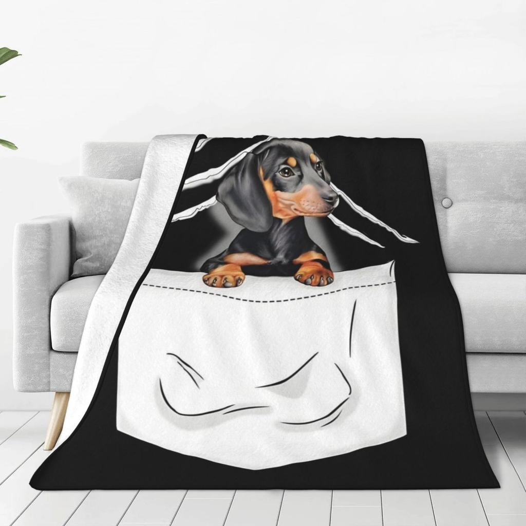 Individuell 3D-gedruckte lustige Dackel-Cartoon-Decken, bequeme weiche Flanell-Sommer-Überwurfdecke für Sofa, Außenbereich, Bett