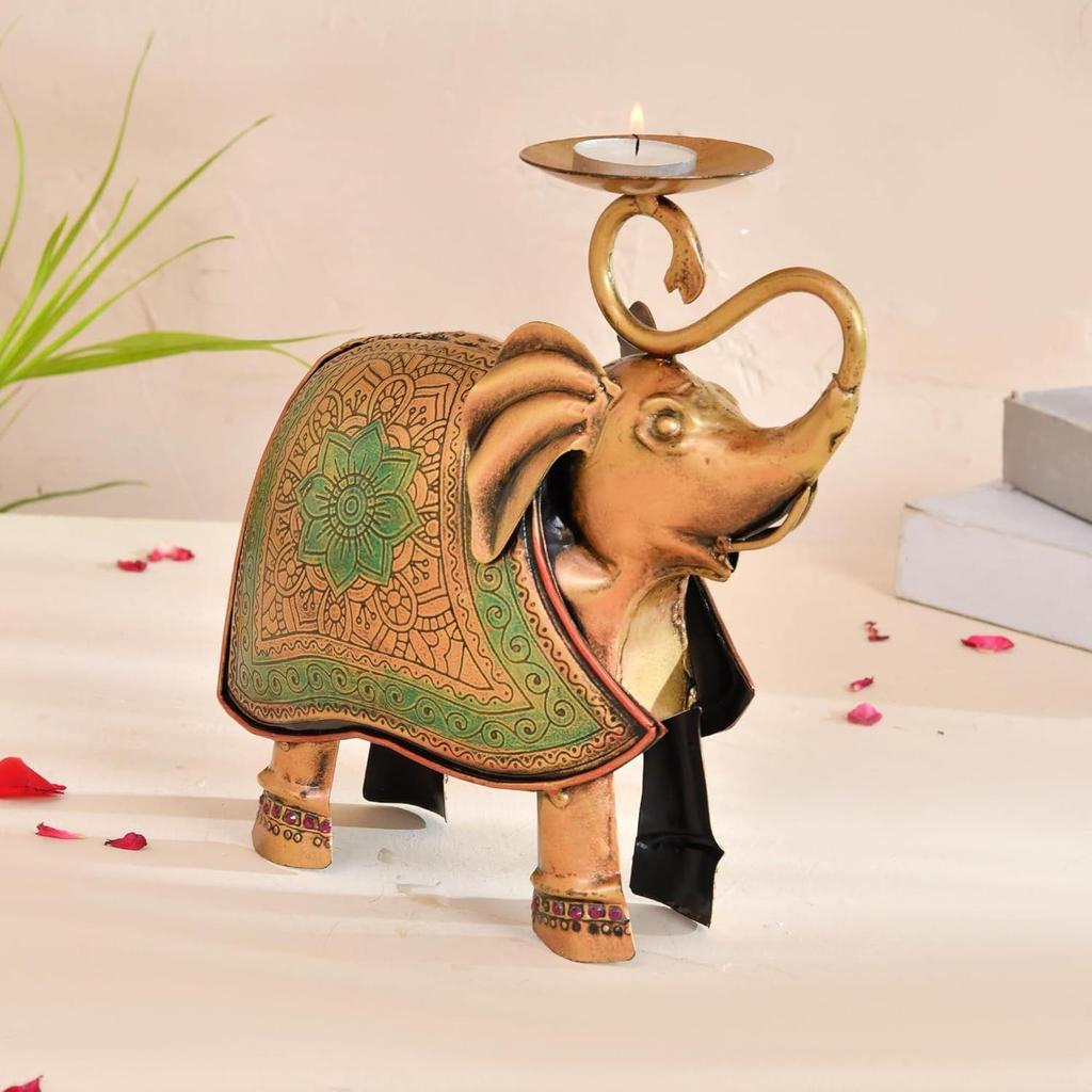Metal Elephant Statue Tea Light Candle Holder Stand Decorative Showpiece for Home House Decoration Items, Tabletop Showpiece