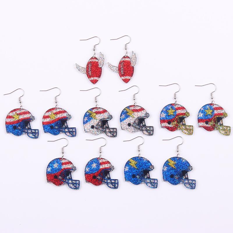 Mega World Cup Element Earrings Color-Block Rugby Helmet Acrylic Creative Earrings for Women