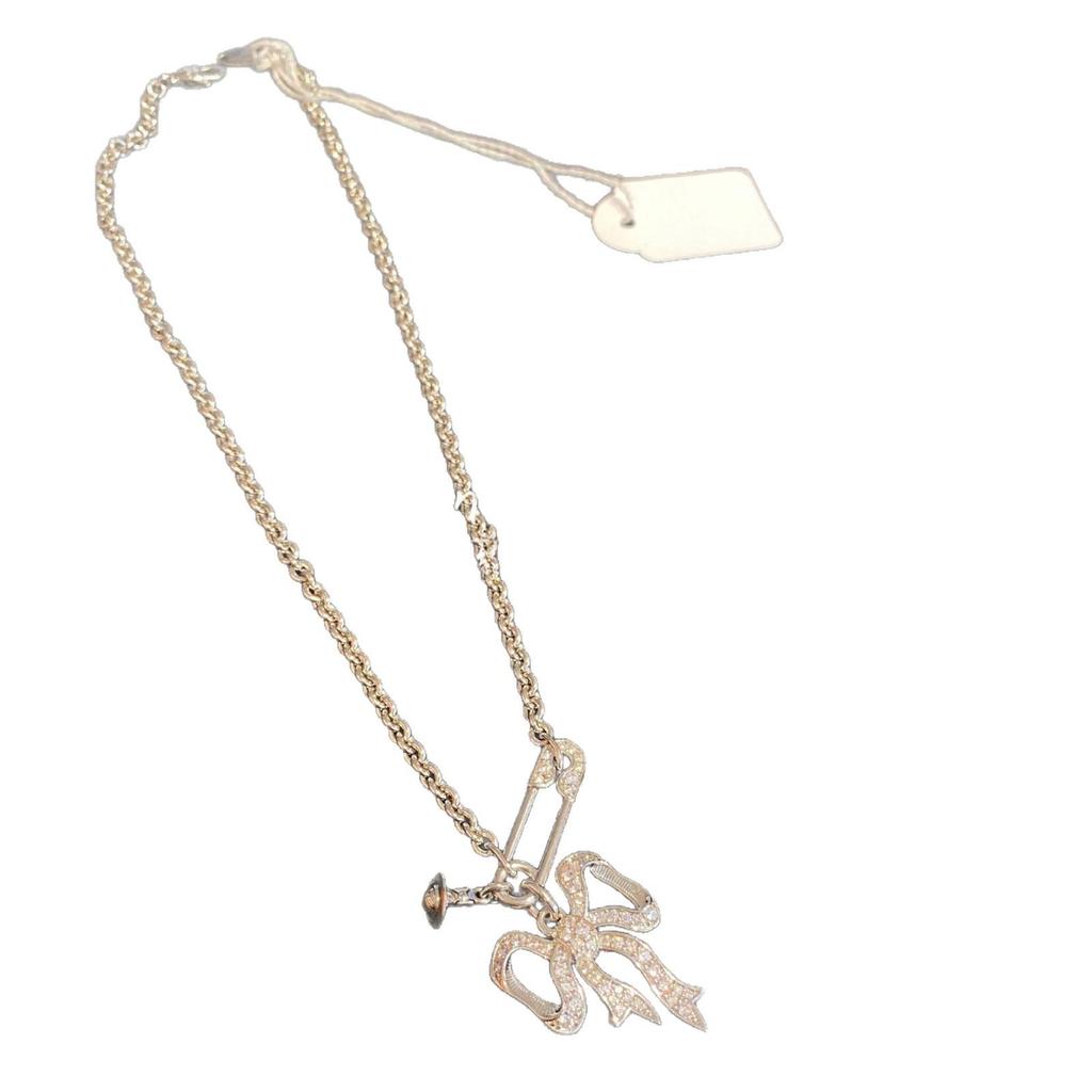 Zircon Paperclip Bow Pendant Necklace: Elegant High-End Clavicle Chain for Women