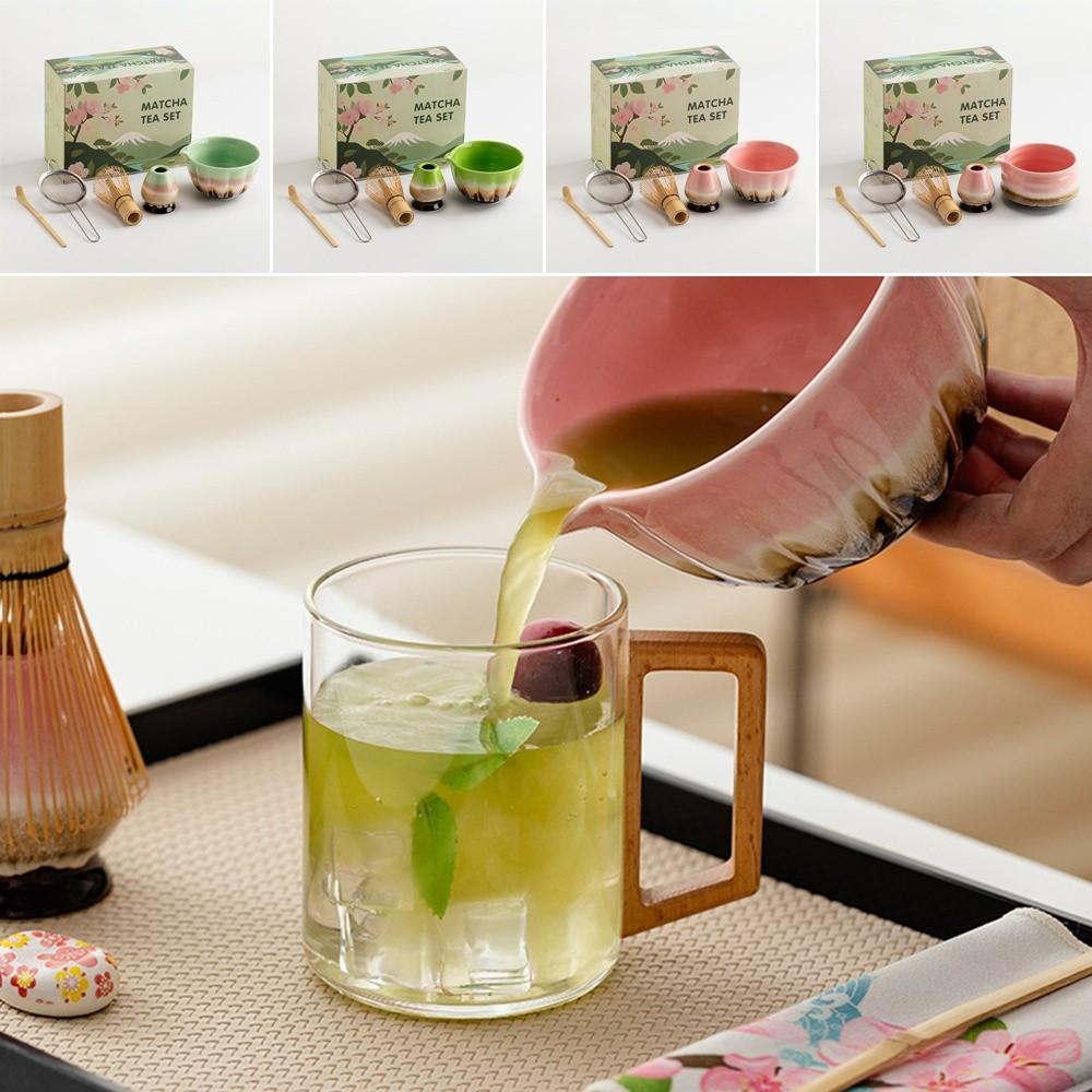 Conjunto de Chá Matcha Japonês de Cerâmica e Bambu Suporte para Batedor de Matcha Kit Reutilizável para Preparar Matcha Tigela de Matcha Conjunto de Batedor de Matcha Amantes de Chá
