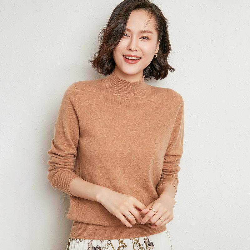 2023 Autumn-Winter Women's Slim-Fit Knit Sweater: Loose Outerwear, Half-High Neck, Thick Inner Layer.