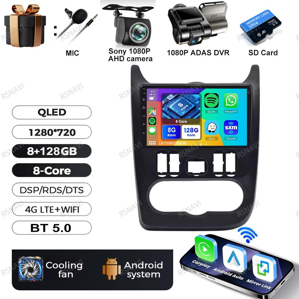 Car Radio Android 16 For Renault Logan 1 Sandero 2009 2010 2011 2012 - 2015 Wireless Carplay Auto DVD QLED Multimedia 4G LTE GPS