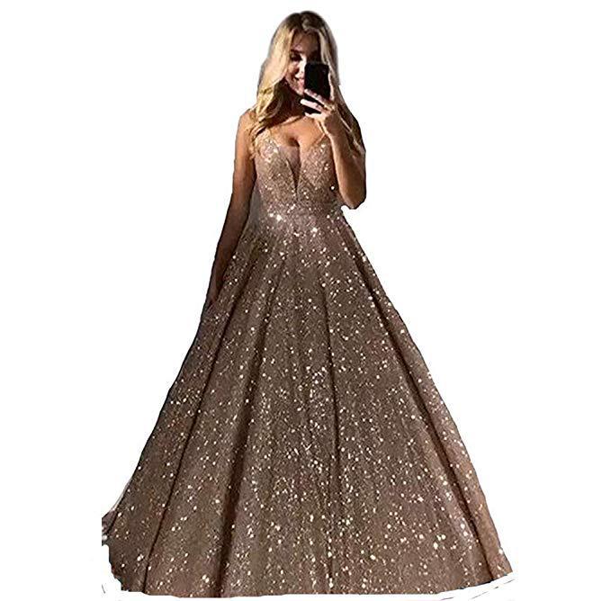 2024 Spaghetti Strap Crystal V-Neck Backless Evening Gown