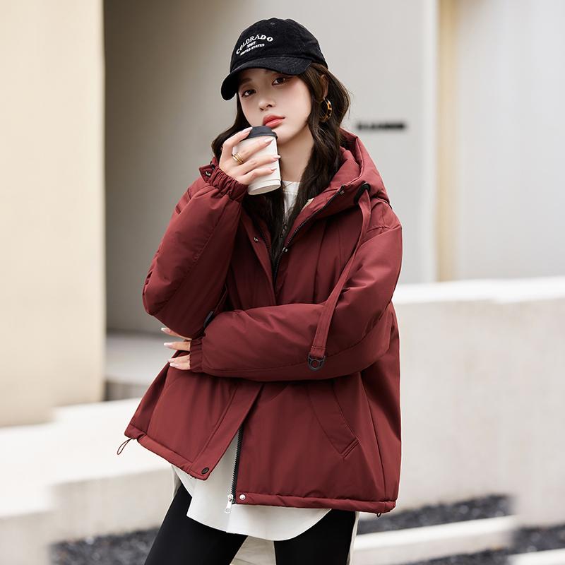 

Осень-зима, утепленная теплая парка, женская повседневная милая однотонная Свободная куртка с капюшоном и большим карманом, верхняя одежда XXL красный