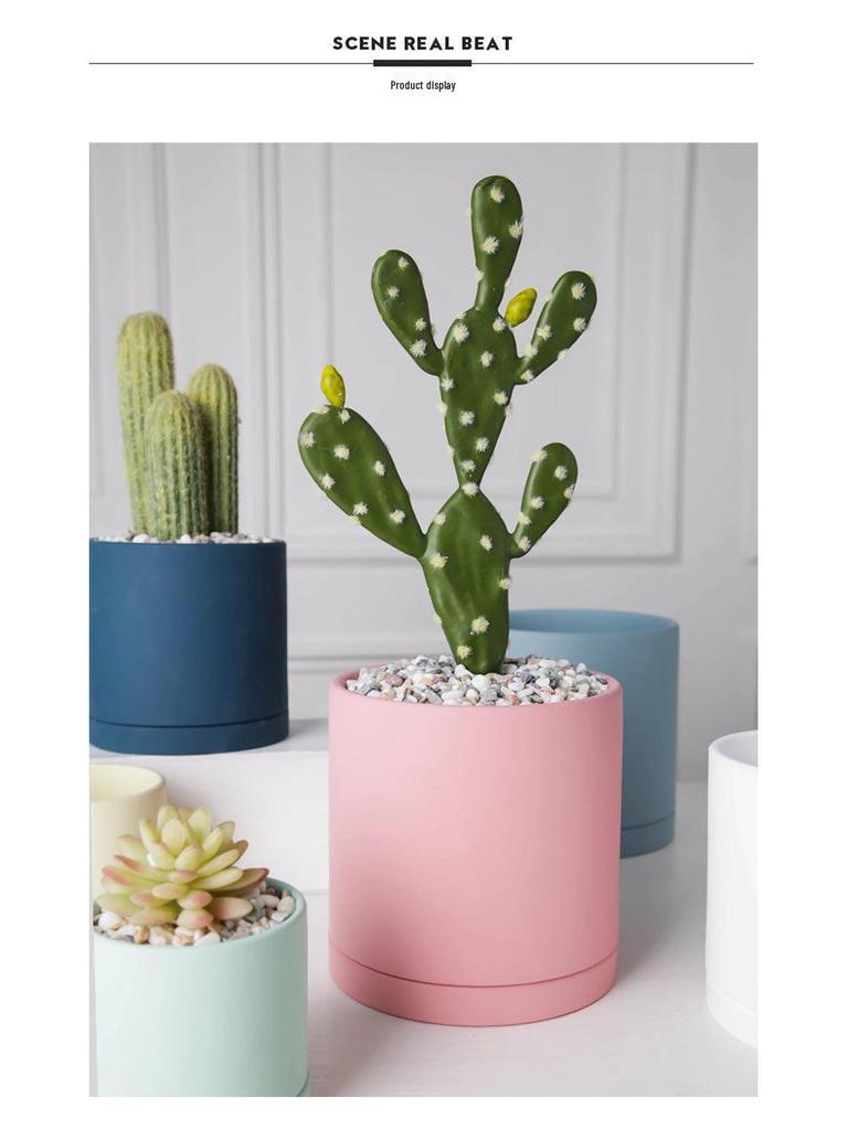 Morandi Colorful Ceramic Cylinder Flower Pots with Saucers for Indoor/Outdoor Plants