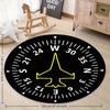 Black Compass Airplane Round Rug Flannel Non Slip Floor Mat Aviation Theme Kids Room Decor Pilot Gift Nursery Playroom Carpet