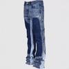 2024 Men's Fashion Elastic Denim Patch Layered Flared Overalls