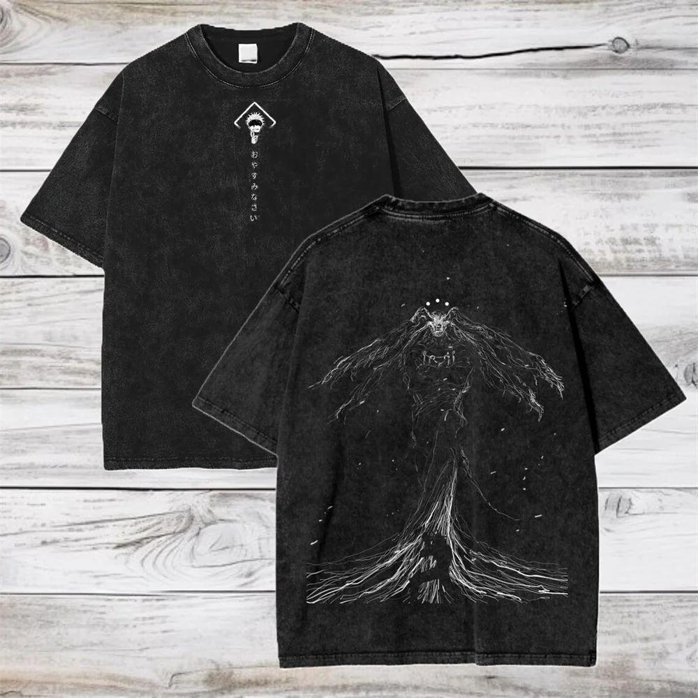 Gojo Satoru Jujutsu Kaisen Tshirt Washed Cotton T-shirt T Shirt Men Women Clothing Summer Short Sleeve Tees Streetwear