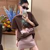 Harajuku lustiger Druck Kurzarm T-Shirts Damen Sommer reine Baumwolle Lässig übergroßes T-Shirt Damen Streetwear pink Y2k Oberteile