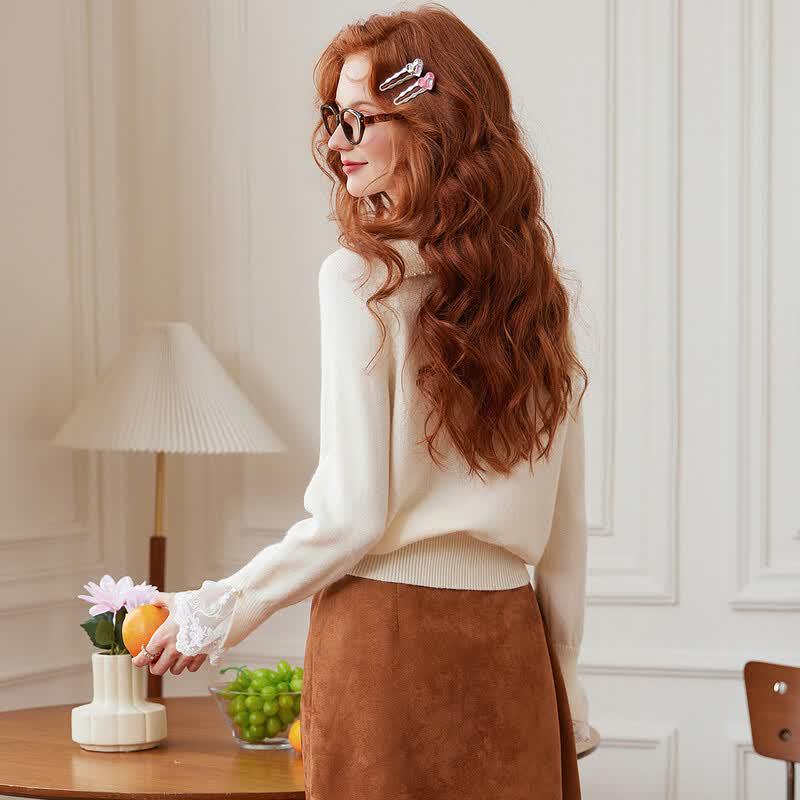 Women's French Elegant Pearl Floral Knit Sweater