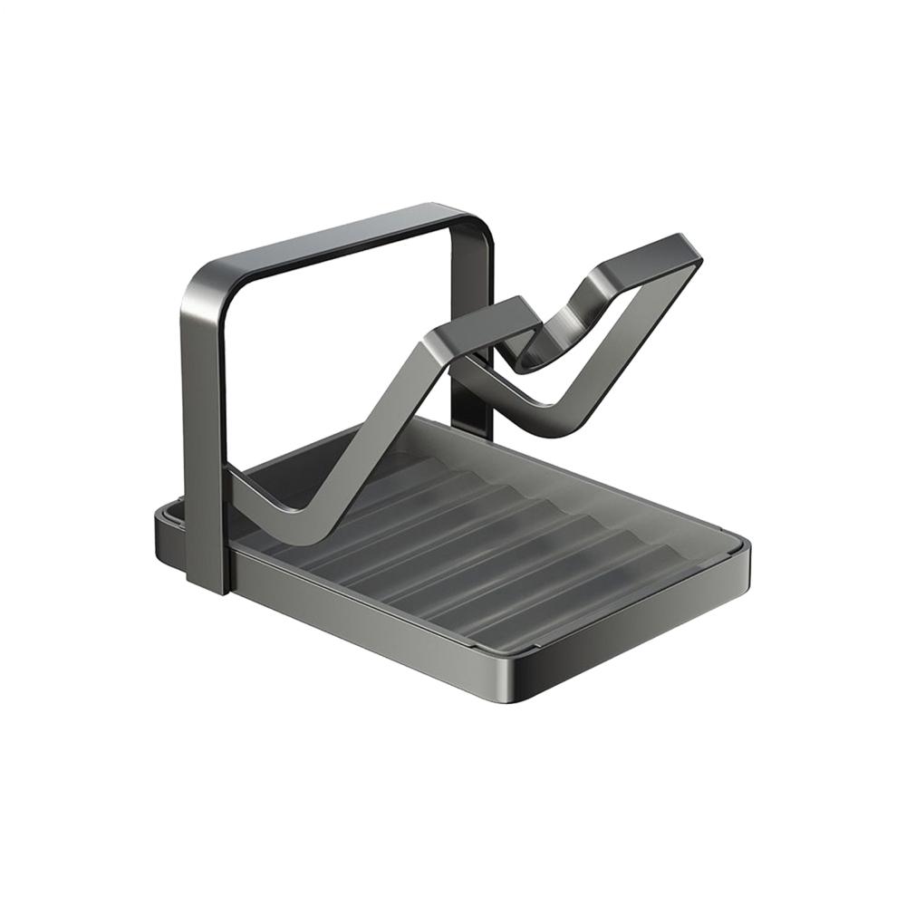 

Pot Lid Organizer Cutting Board Rack with Spoon Rest Steel Pan Lid Holder with Removable Drip Tray for Spatula Ladle Spoon
