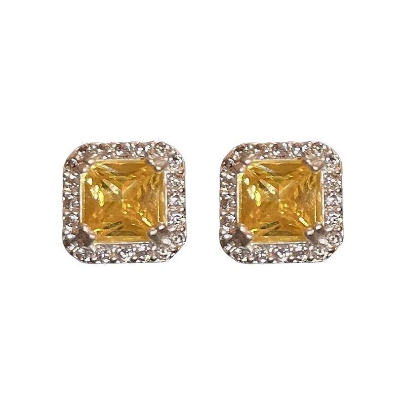 New Zirconia Men's Earrings Yellow Diamond Anti-Allergy Unisex Style Simple Jewelry
