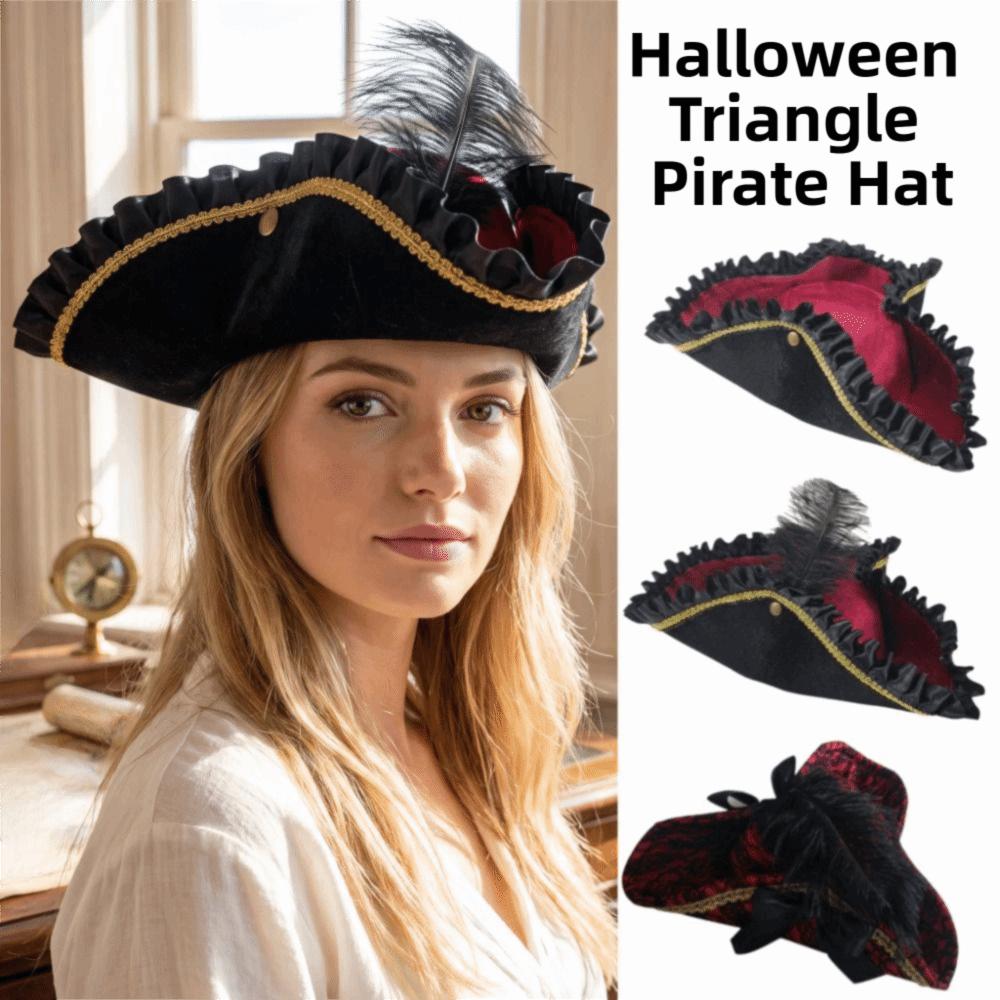 Gefalteter Rüschen-Dreieck-Piratenhut Federdekorationen Party-Dekorationshut Halloween-Requisiten