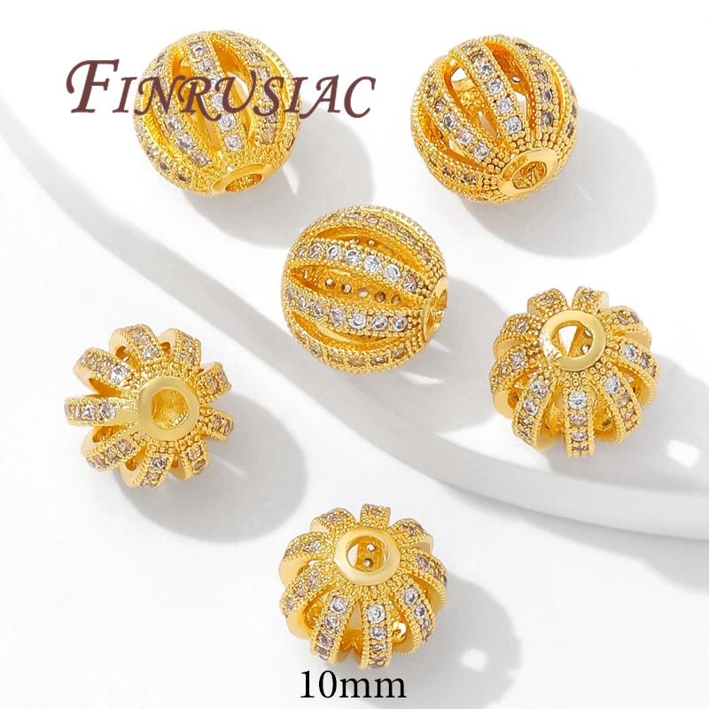 Perles plaquées or 18 carats 8 mm 10 mm, Accessoires de perles pour bracelets, Séparateur pour perles, Laiton avec perles en zircon, Perle pour collier