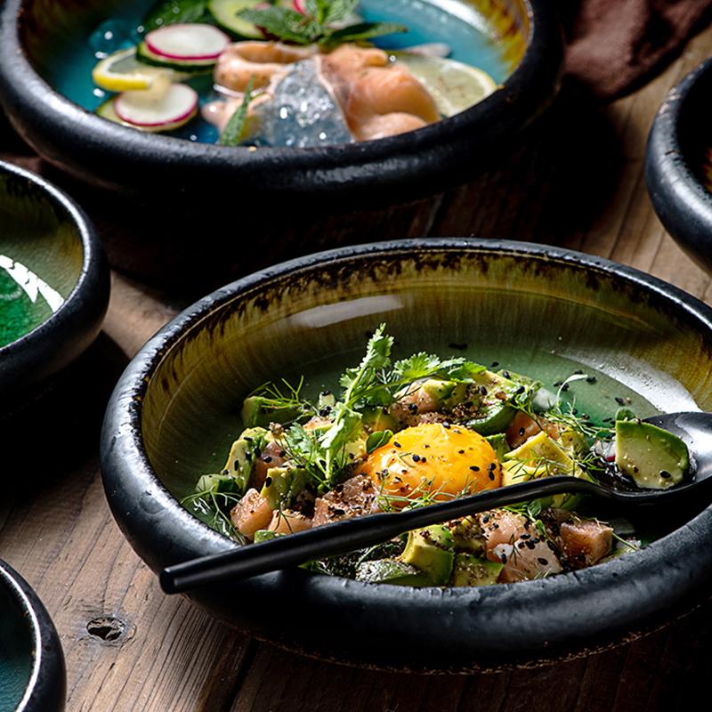 1Pcs Creative Kiln Ice Split Glaze Ceramic Plate Japanese Sushi Sashimi Plate Dish Salad Plate