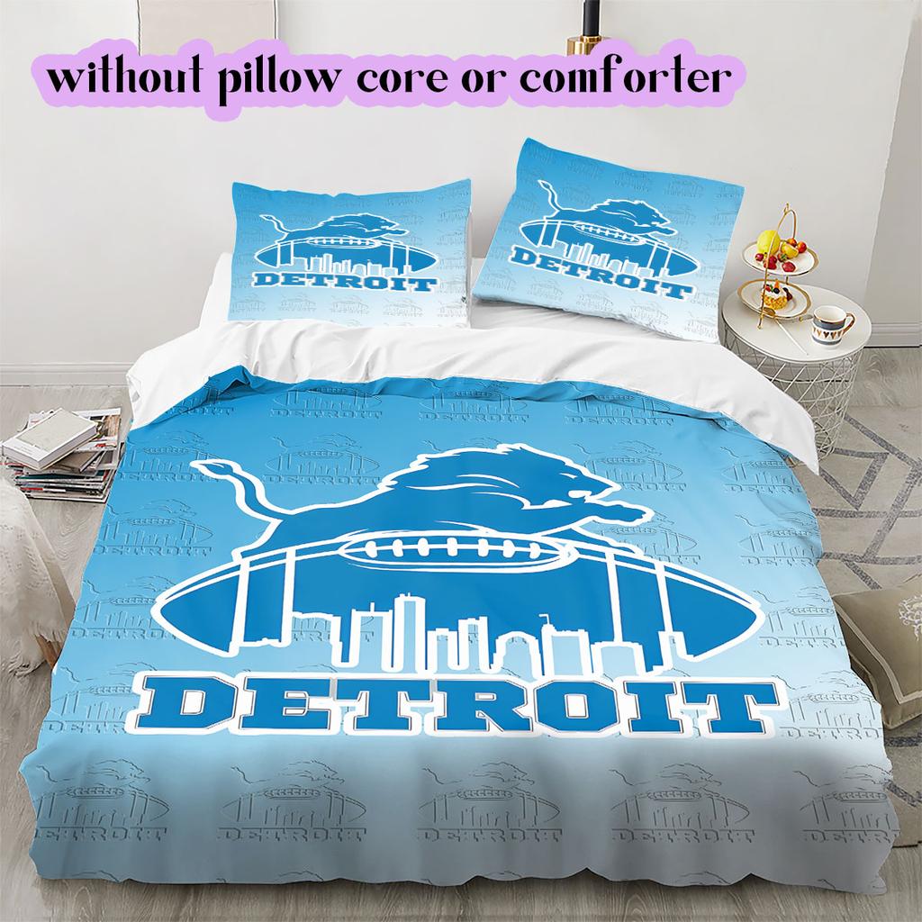 Detroit Lions rugby Pattern Bedding,Quilt Set Quilt Cover Pillowcase Home Birthday Gift (1*duvet cover+2*pillowcase,without core)
