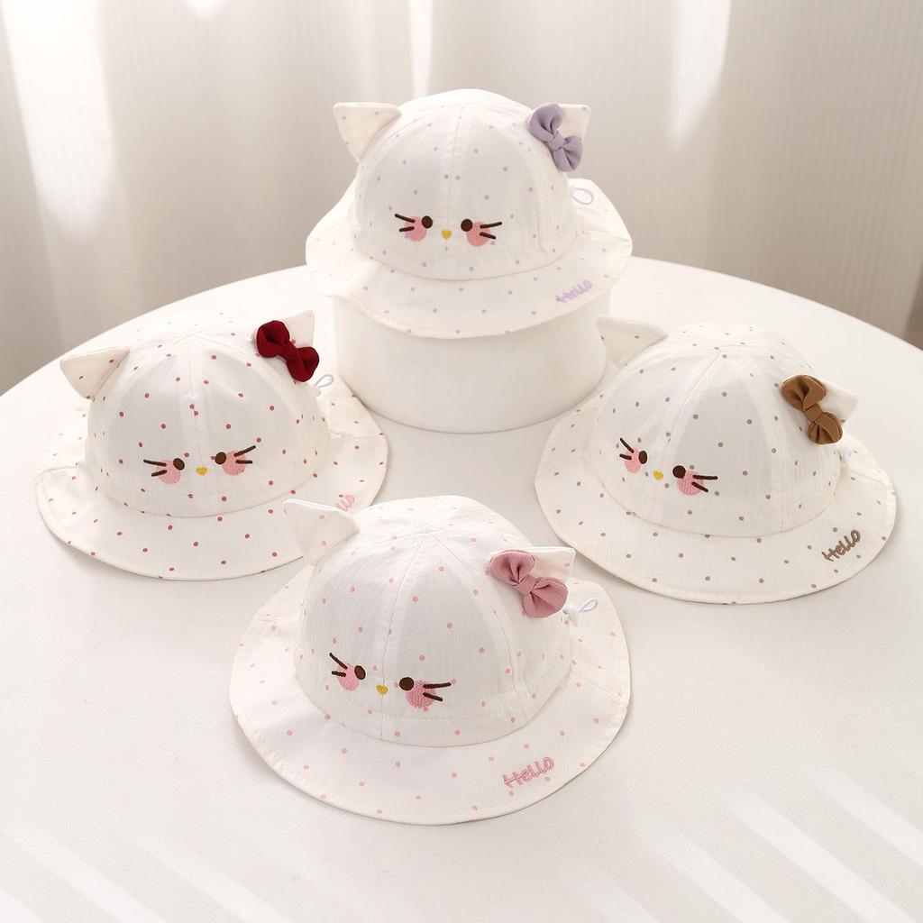 Polka Dot Cat Bow Baby Sun Hat - Adorable Spring/Summer Protection for Little Princess