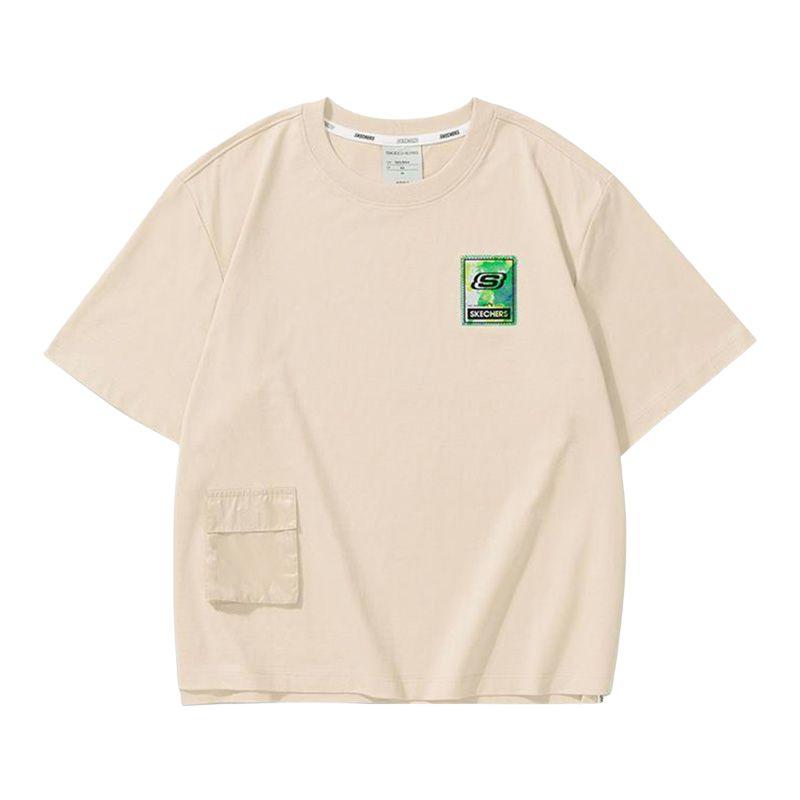 Skechers Fashionable Comfortable Versatile Short Sleeve T-Shirt Women tops Khaki L121W028-00PS XS