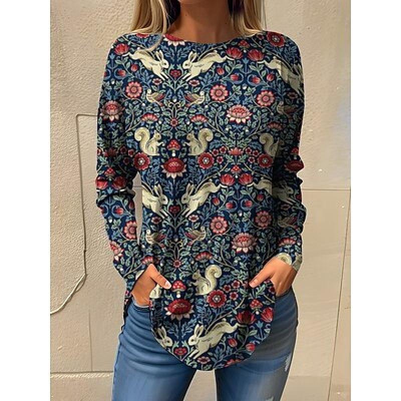 

Жен. Футболка Футболка Животное Повседневные выходные Белый Темно-синий Синий С принтом Длинный рукав Мода Круглый вырез Обычный крой Весна и осень 6XL