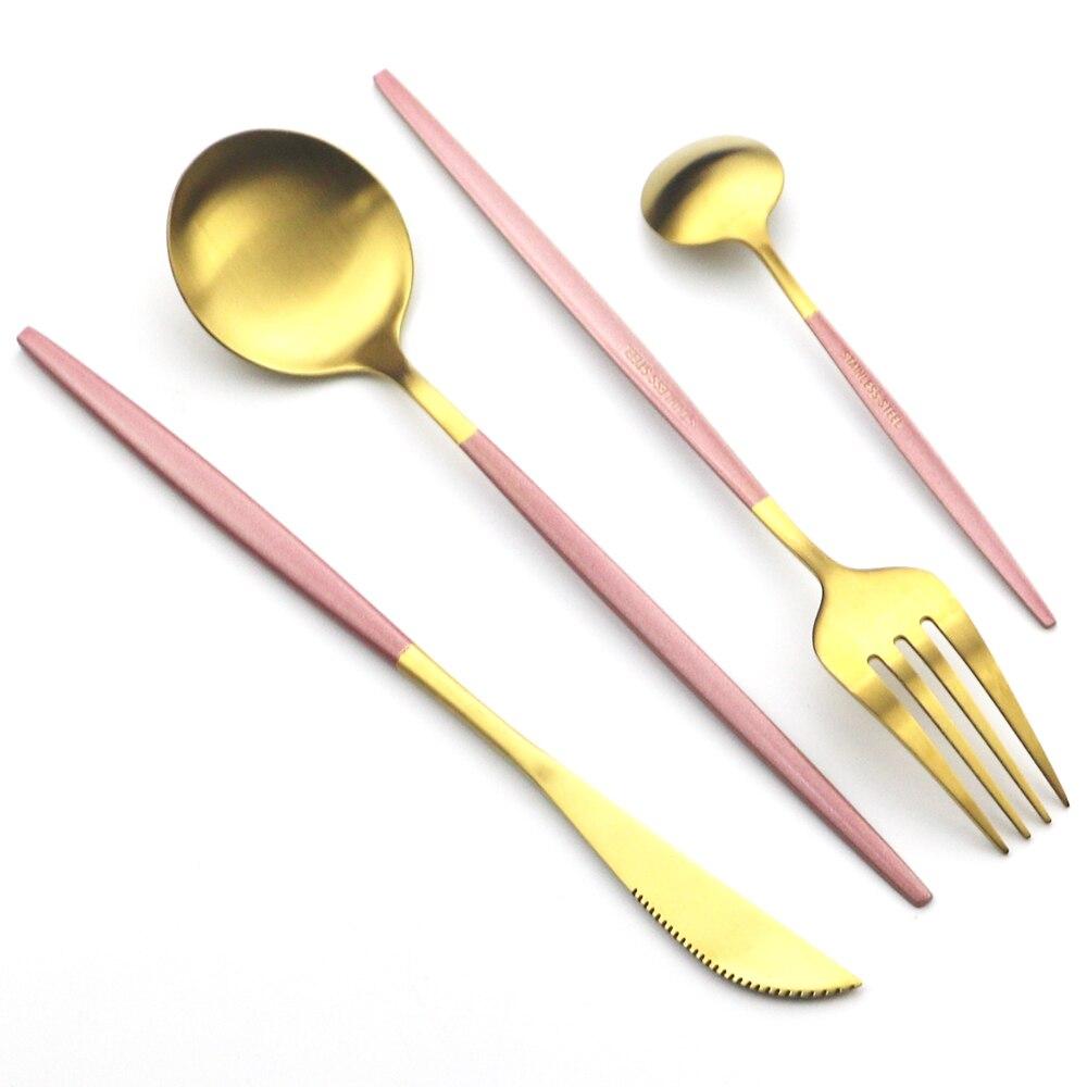 5Pcs Gold Dinnerware Cutlery Set Knife Cake Fork Tea Spoon Dinner Tableware Stainless Steel Flatware Home Kitchen Silverware Set