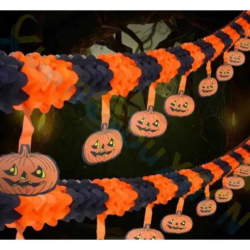 Halloween props Spider pumpkin ghost bats paper chain Halloween Decorations Garland banner paper pull flowers party supplies