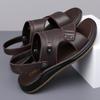 Herren Braune Flache Hausschuhe Sommer Outdoor Breite Zehenpartie Wandersandalen Retro Schwarzes Leder Offene Zehenpartie Strandschuhe Übergröße