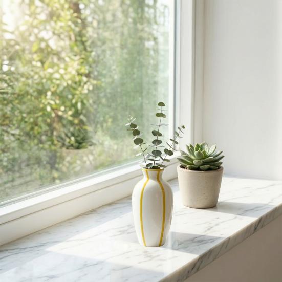 Striped Ceramic Flower Vase, Modern Decorative Vase for Fresh or Dried Flowers, Flower Holder Container for Living Room Table Centerpiece
